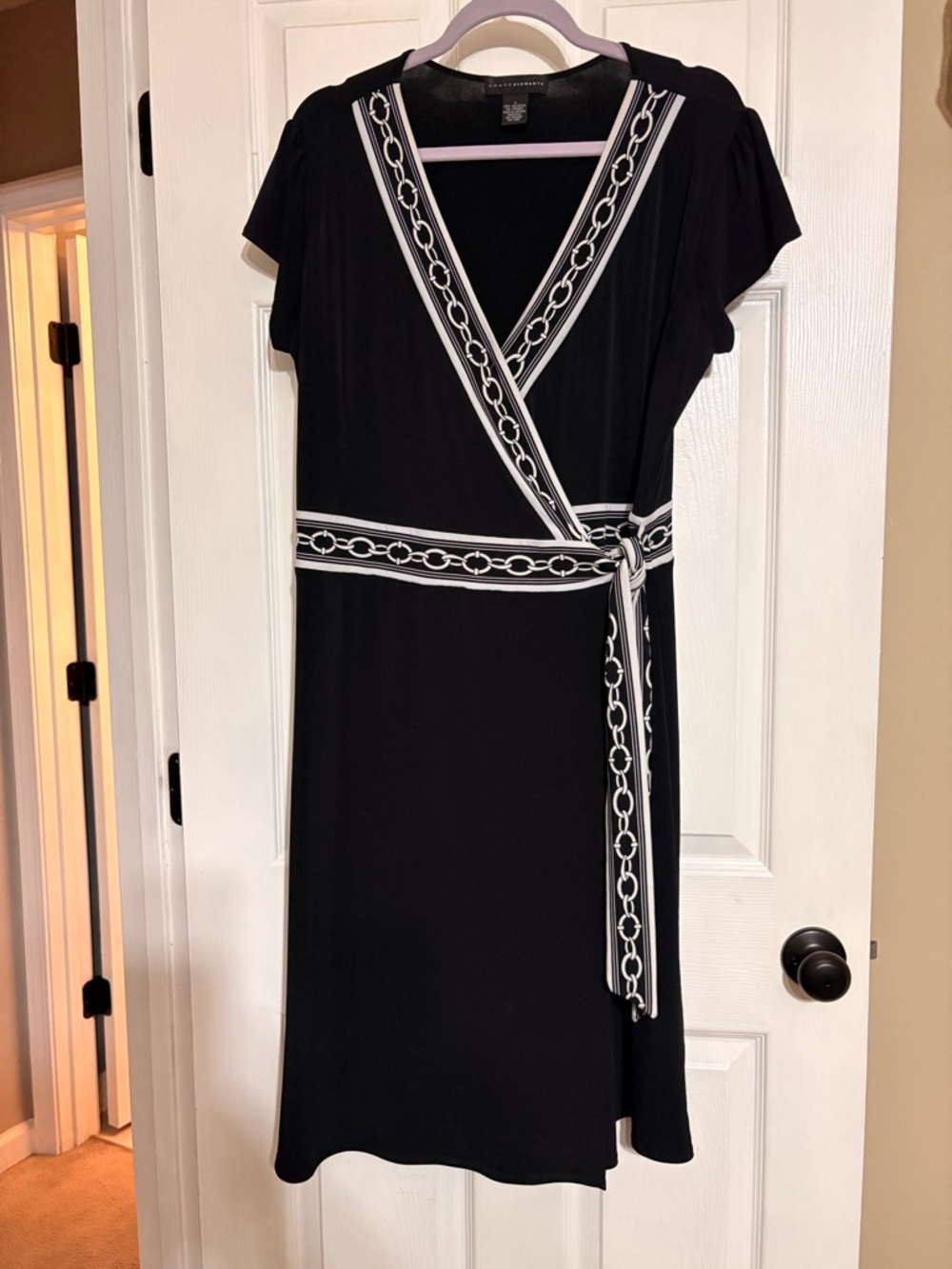 Grace Elements Black Mini Dress with Teal and Yellow Medallion Print